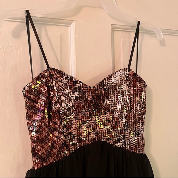 (NWT) Black & Gold Sequin Sweetheart Prom Party Mini Dress - Picture 3 of 11